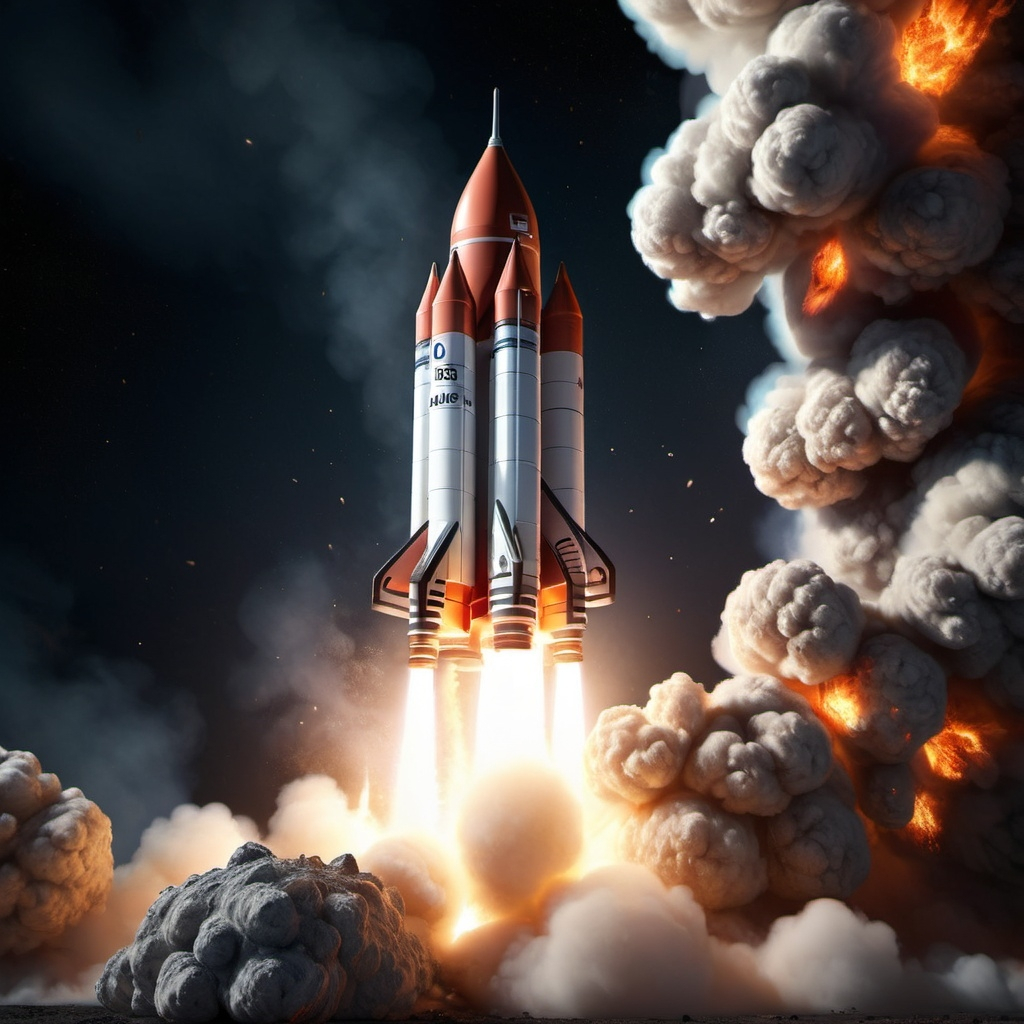 A rocket taking off.